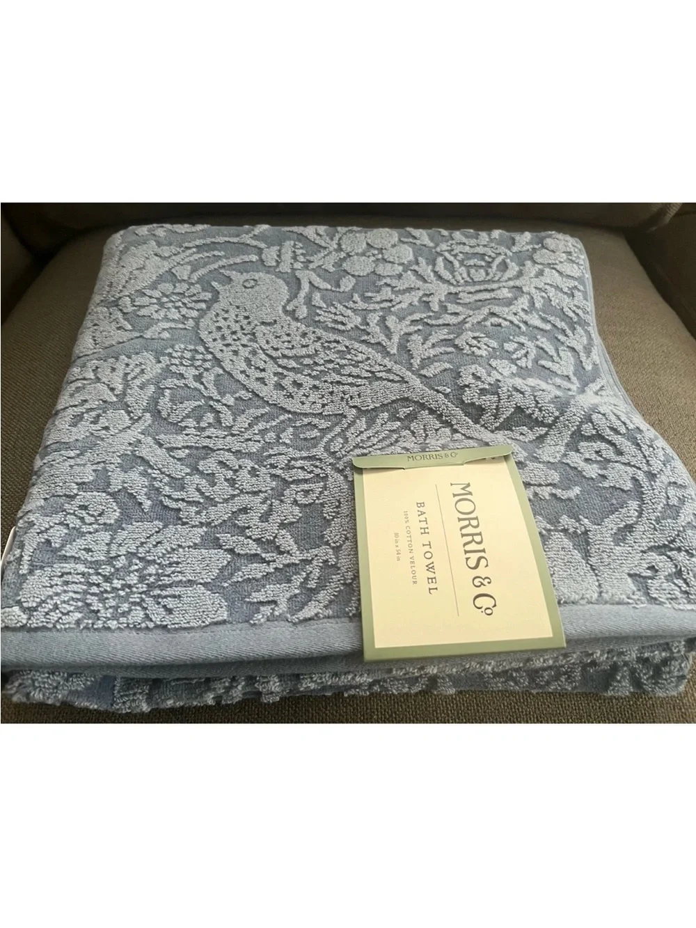 4pc William Morris Co Bath Towels Strawberry Thief blue Velour Towel Set rare
